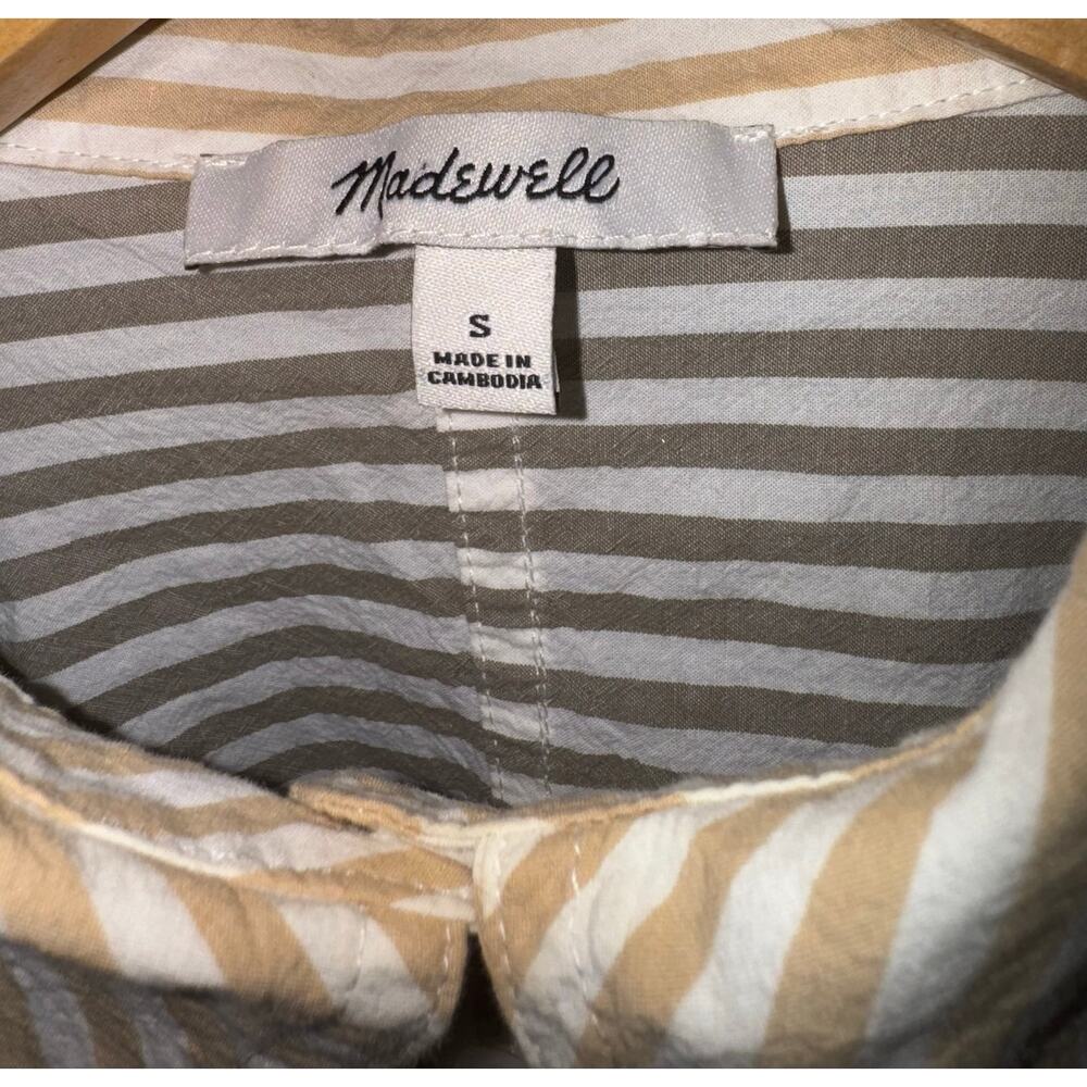 Madewell Flap Pocket Crop Button Up Shirt Poplin Lagoon Women's Small Striped - Picture 7 of 8